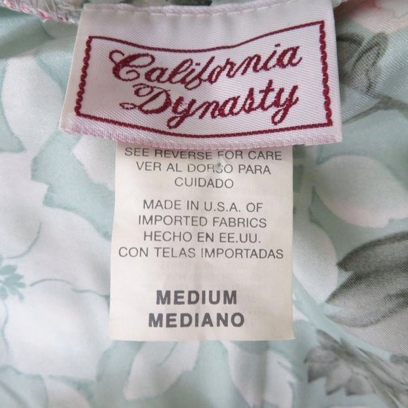 Vintage California Dynesty Full Length Satin Robe Green Floral Shoulder Pads NEW - Picture 10 of 12